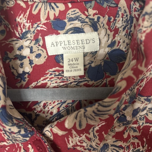 Appleseeds  Lightweight Jacket Red Floral Paisley Buttons Collared Pockets 24W - Picture 2 of 4